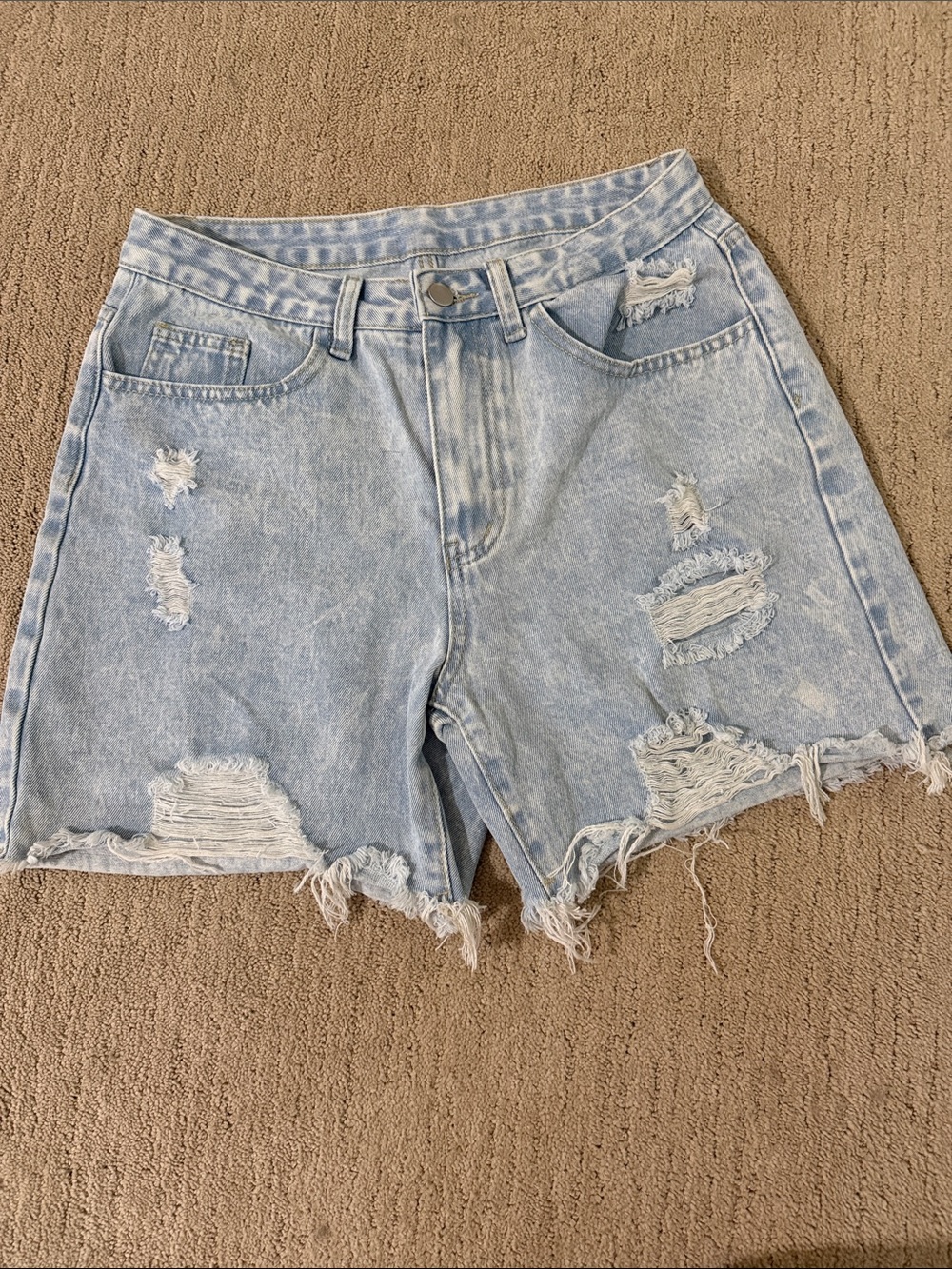 Distressed Light Wash Denim Shorts - Women's